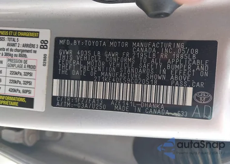 2009 Toyota Matrix S z USA, uszkodzony, nr VIN 2T1KE40E59C020518